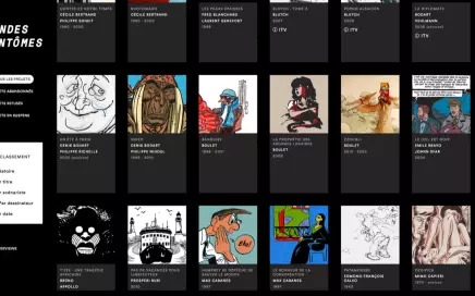 Borne de lecture de BD num&eacute;rique pour l'exposition Bandes Fant&ocirc;mes, interface mus&eacute;ographique, r&eacute;alisation Emmanuel Lechat