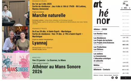 Site d'Ath&eacute;nor, sc&egrave;ne nationale de Saint-Nazaire, transitions Barba.js, r&eacute;alisation Emmanuel Lechat